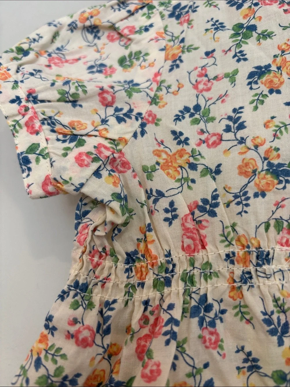 Ralph Lauren Girls' Floral Button-Up Blouse - Cream with Pink, Yellow & Green
